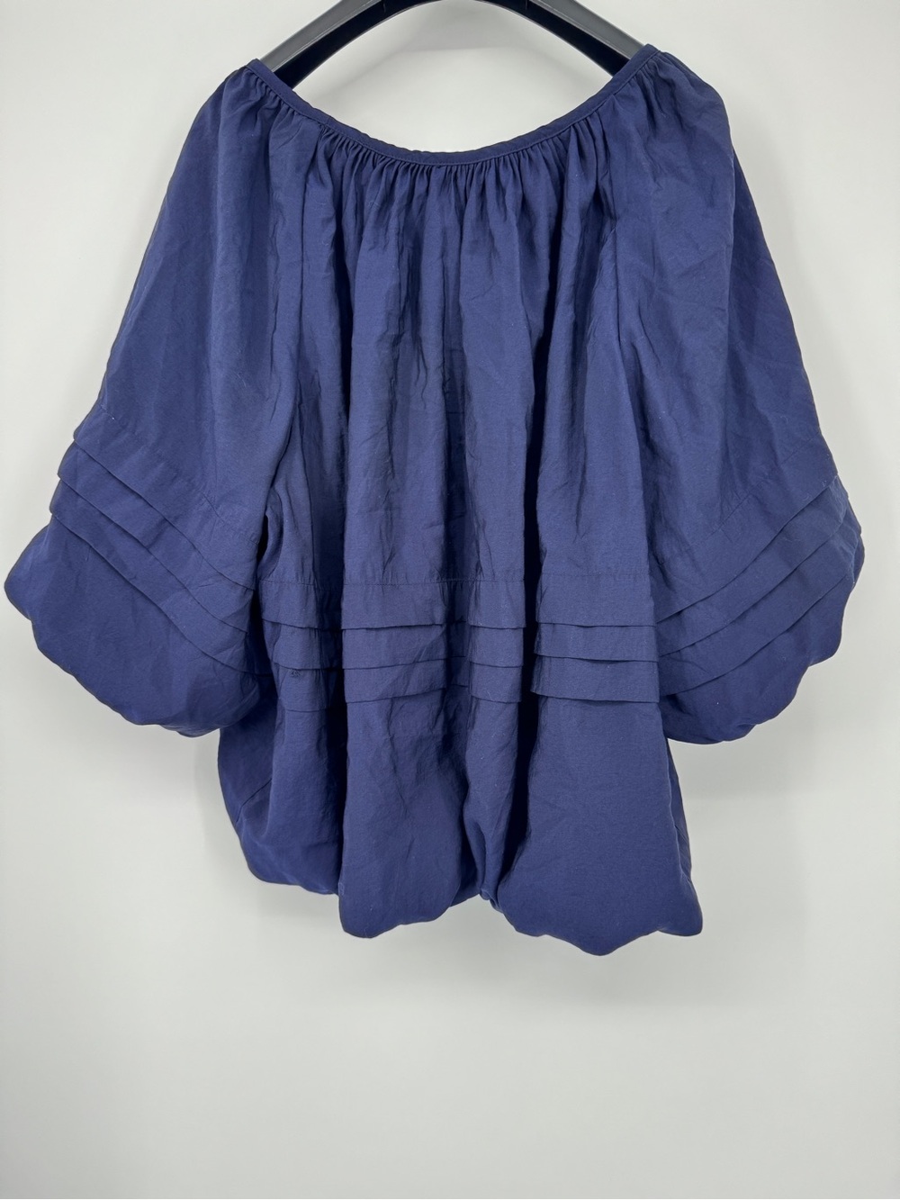 Anthropologie Navy Pintuck Puff-Sleeve Blouse - Picture 3 of 6